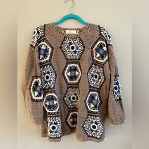 Style New York Hand Knit Vintage Granny Square Crochet Cottagecore Boho Sweater